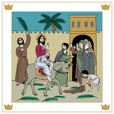 Messu Jeesus ratsastaa aasilla Jerusalemiin