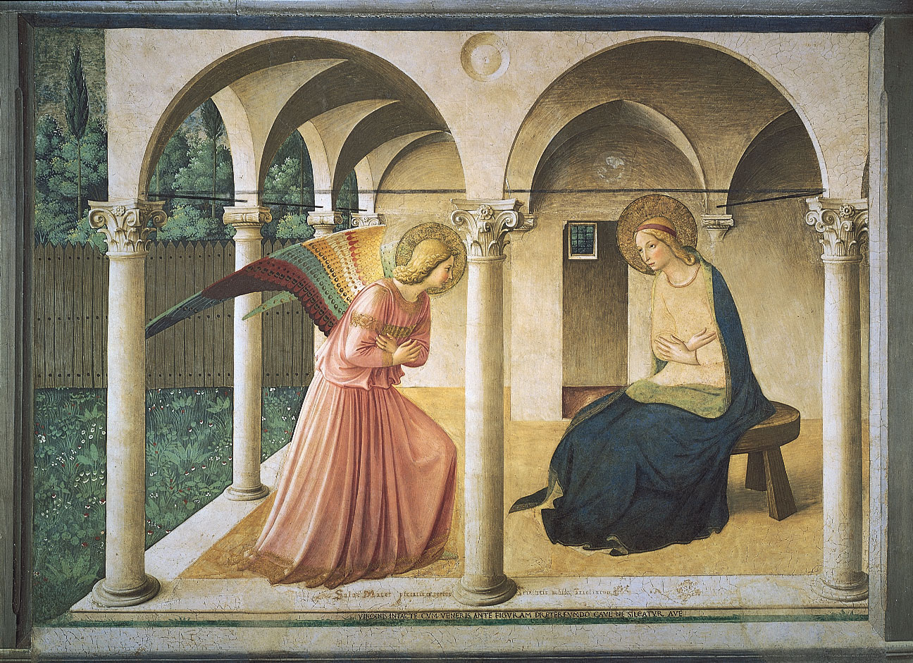 Fra Angelicon maalaus:  Enkeli Gabriel ilmestyy Marialle
