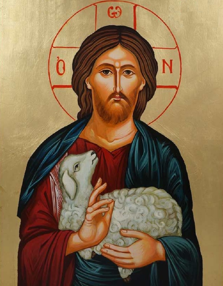 ikoni, jossa on kuvattuna lammasta sylissään pitävä Kristus