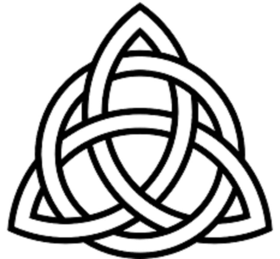 Konfirmaatiomessu (huilisripari) Mustavalkoinen Pyhän Kolminaisuuden symboli: Ympyrään punoutunut apilasolmu eli triquetra